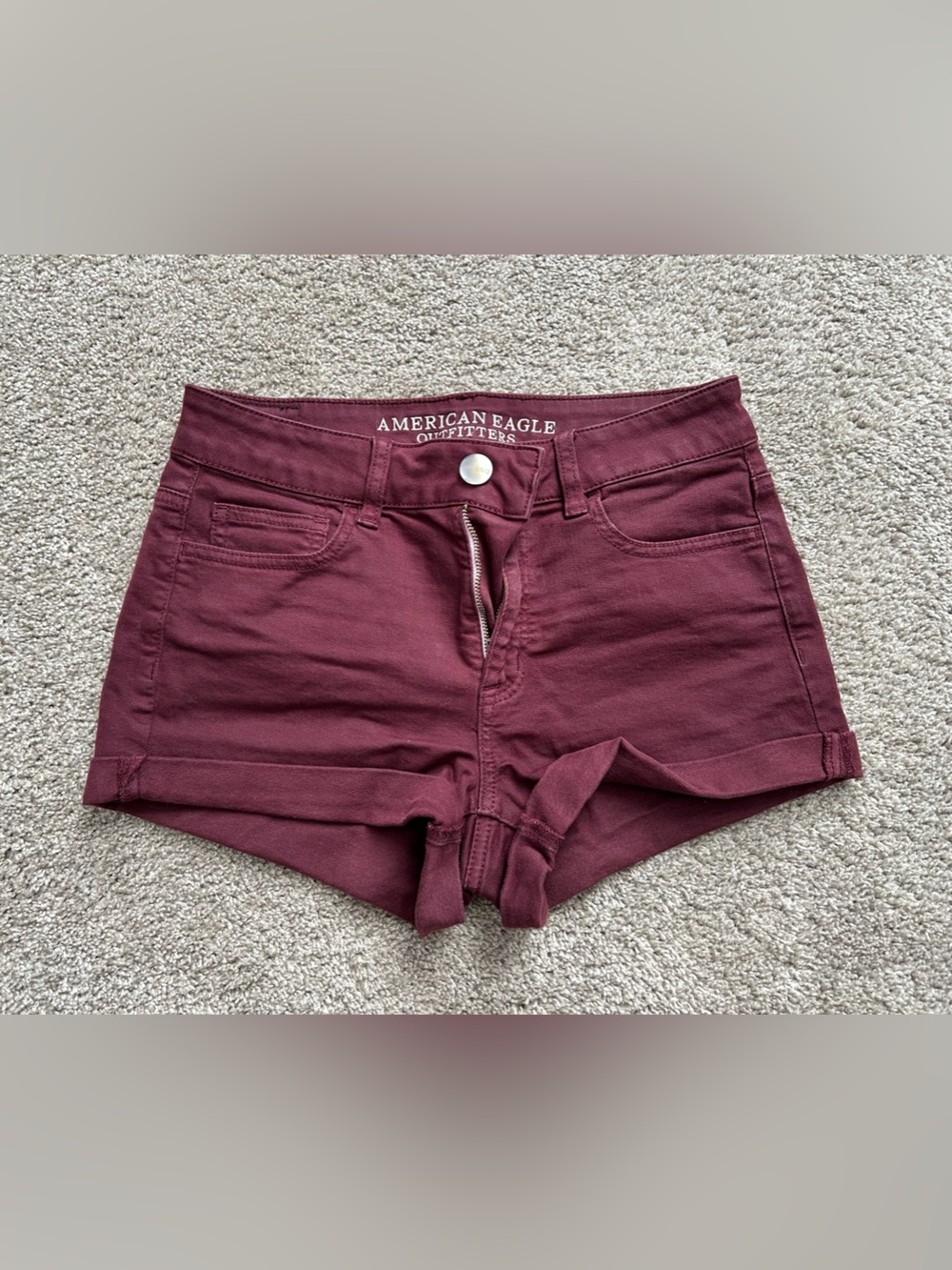 American Eagle Outfitters High-Waist Tie-Front Shorts — Burgundy